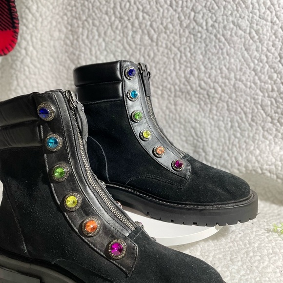 Kurt Geiger Black Combat Boots with Vibrant Details - Picture 2 of 5